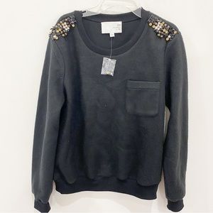 J.O.A. Black Jumper Sweatshirt Shoulder Sparkles Sequins Gems Size Medium NWT